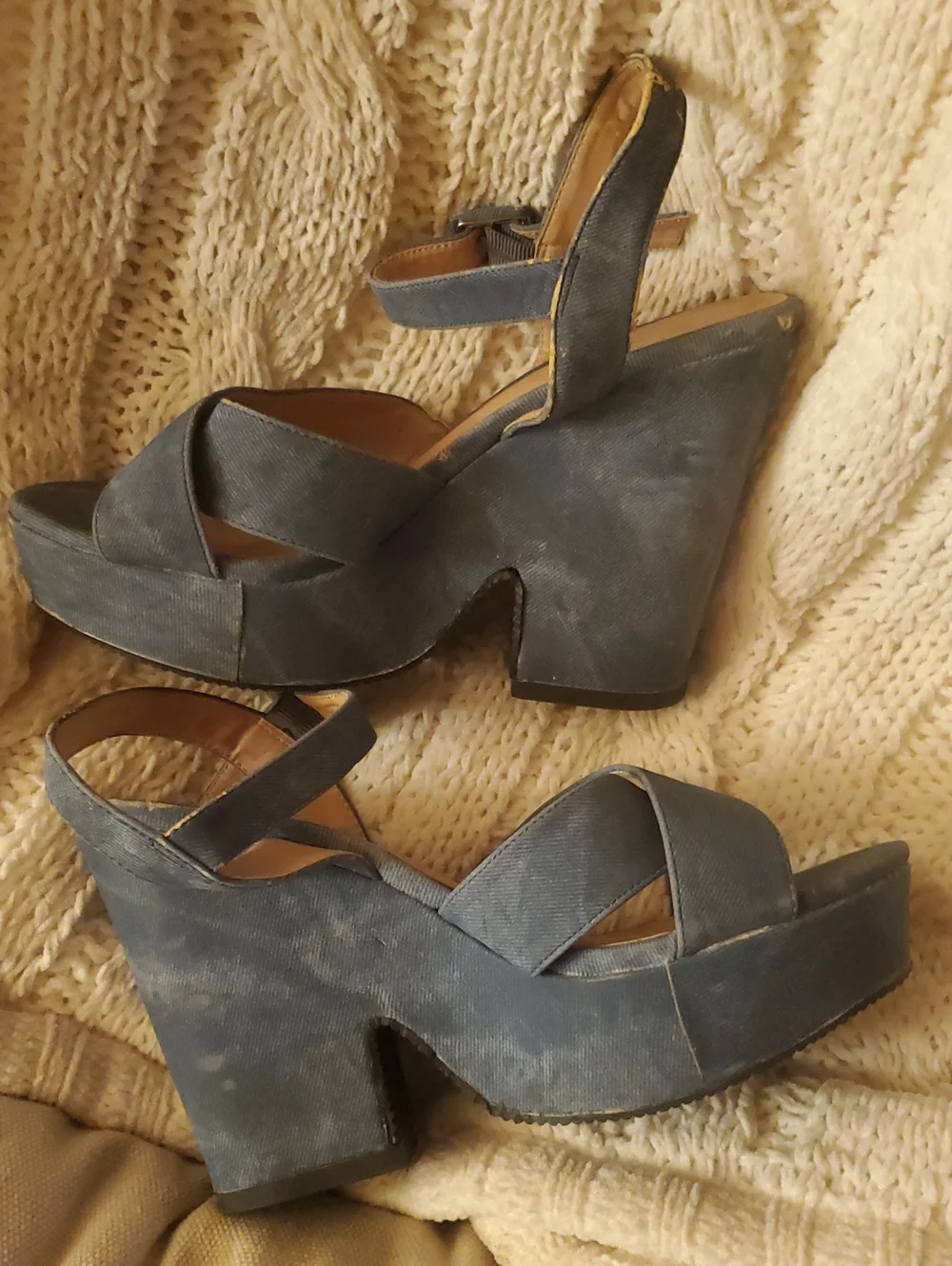 Wild Diva Denim-Blue Platform Wedge Sandals